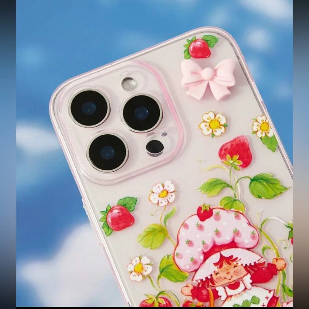 Trends Strawberry Shortcake Strawberry Print Bowknot Shockproof Phone Case, Pink
